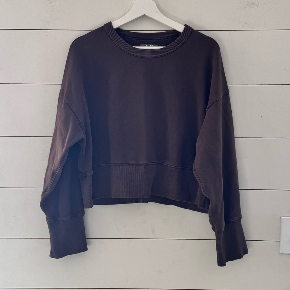 American Eagle AE77 Premium Relaxed Cropped Sweatshirt Organic Cotton Brown Sz S - Picture 4 of 8